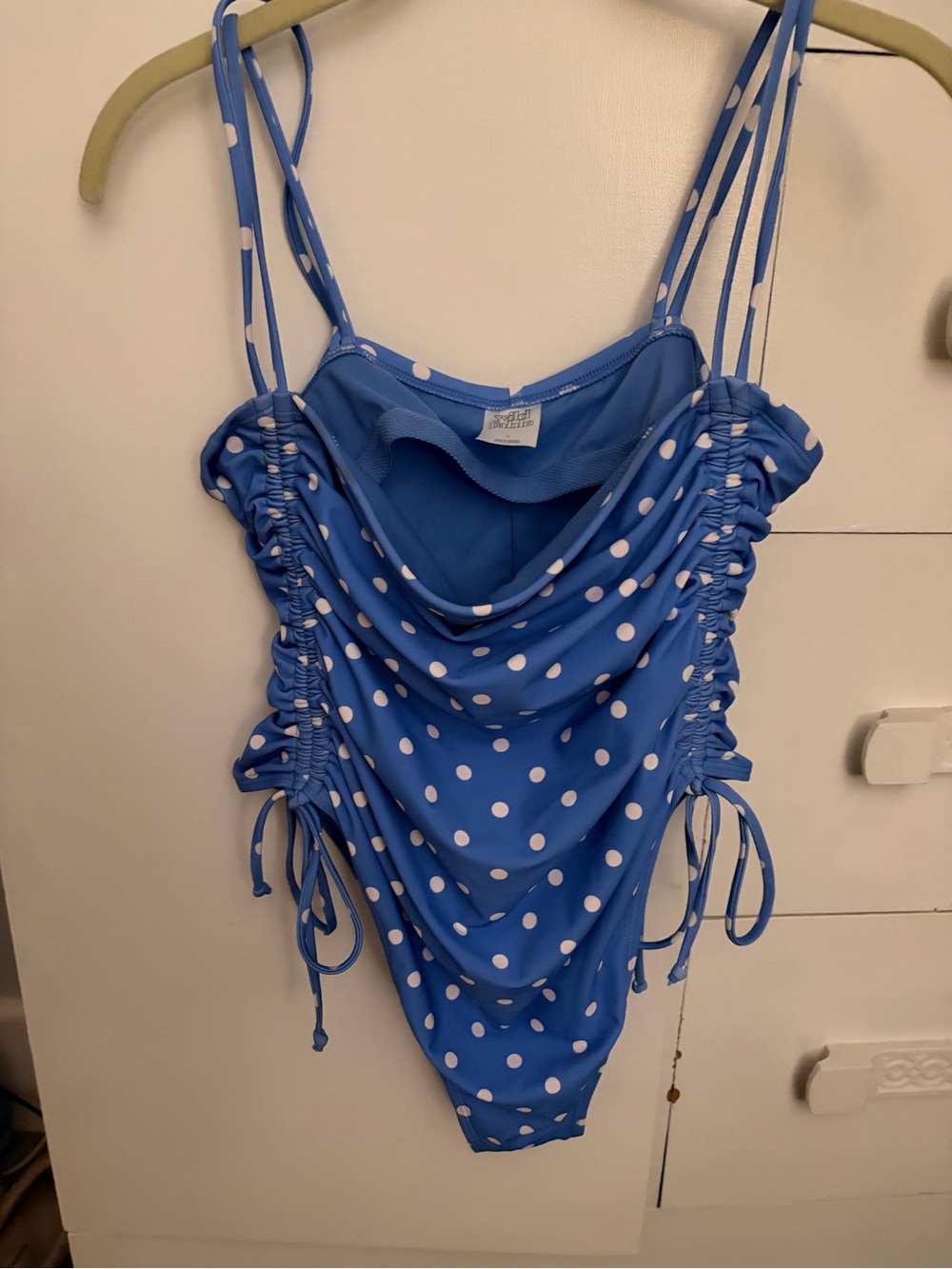 wild fable Blue and White Polka Dot Girls' One-Piece Swimsuit with Side Ruching